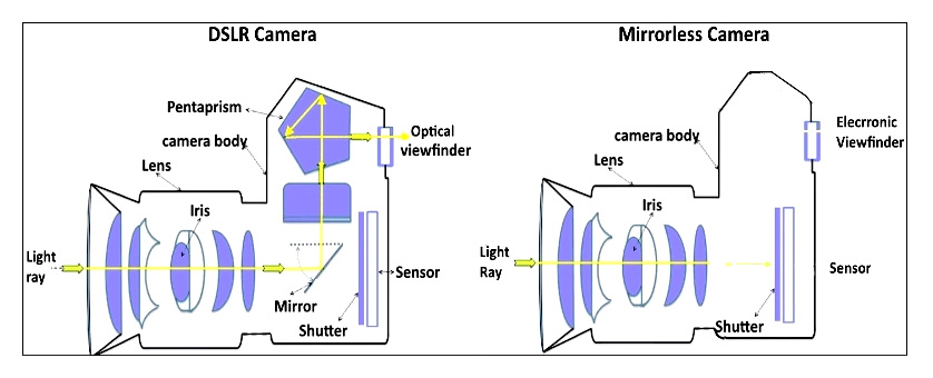 مقایسه ساختمان دوربین DSLR و دوربین بدون آینه
